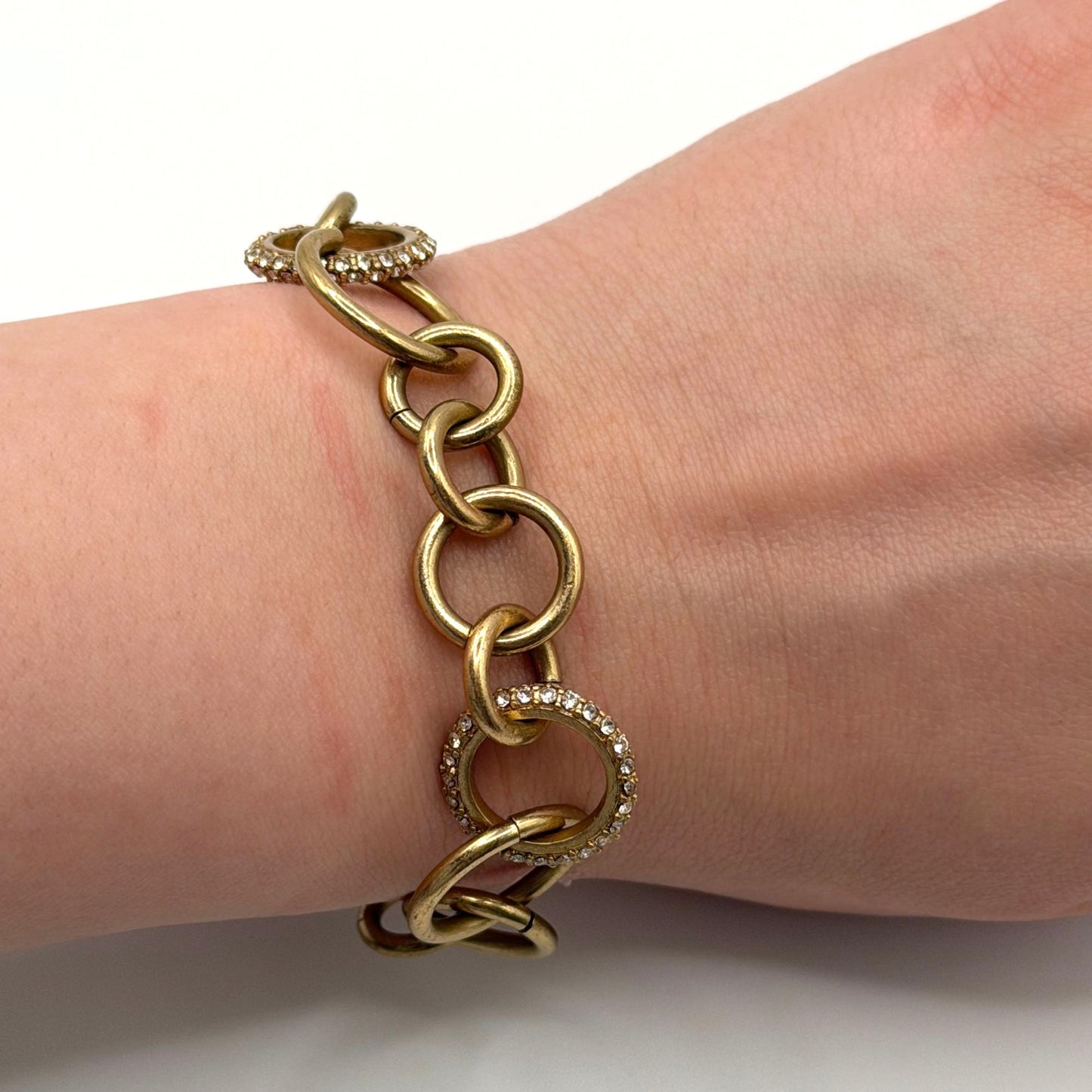 Gold-Tone Adjustable Chain Link Bracelet With Rhinestone Accents