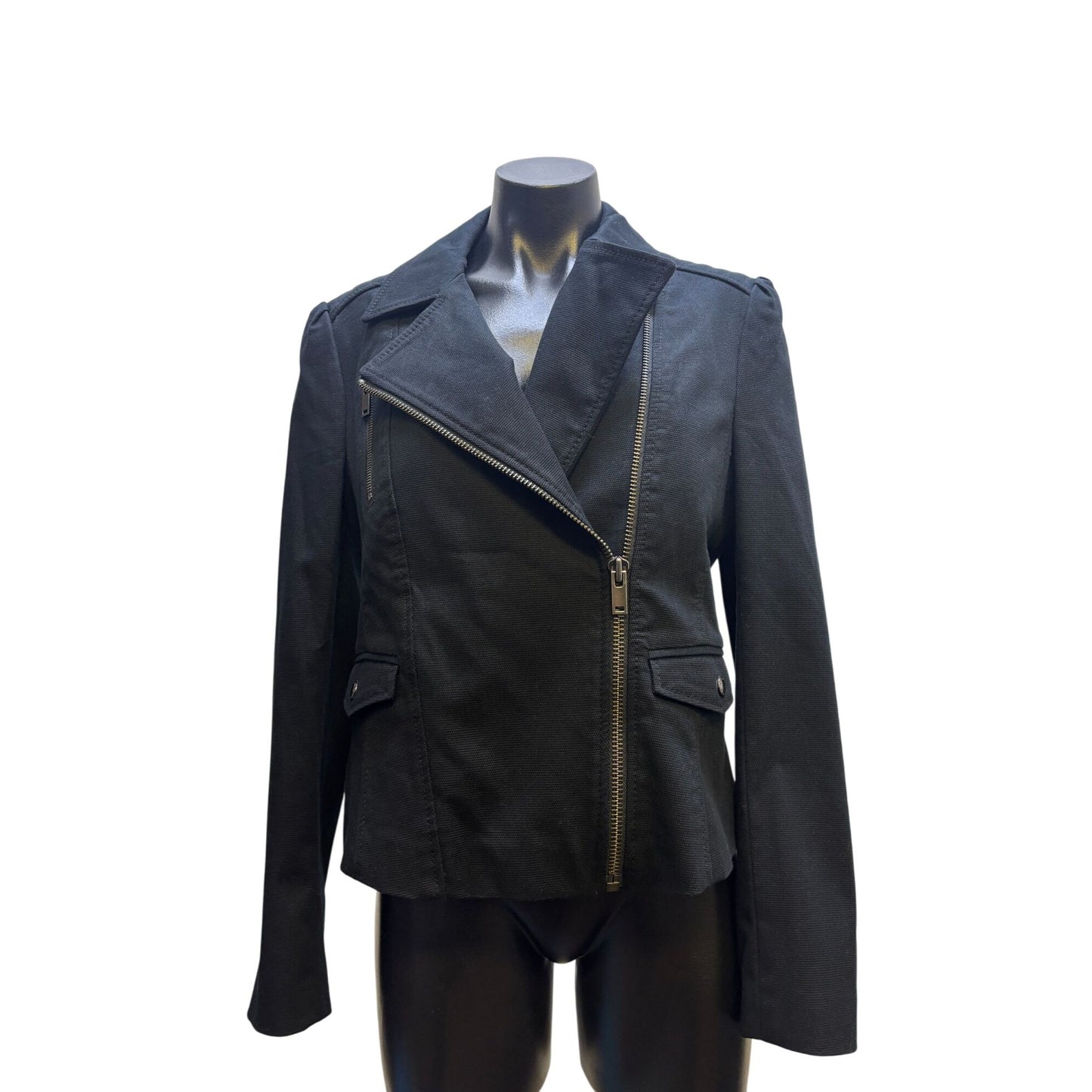 NWT Navy Blue Banana Republic Asymmetrical Moto Jacket With Peplum Waist Black S
