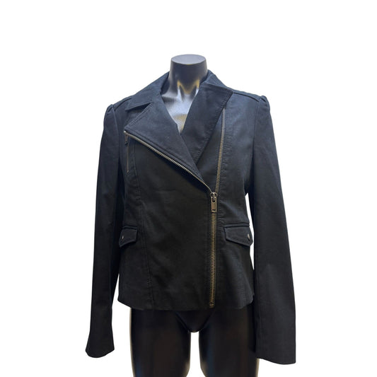 NWT Navy Blue Banana Republic Asymmetrical Moto Jacket With Peplum Waist Black S