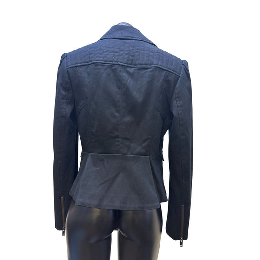 NWT Navy Blue Banana Republic Asymmetrical Moto Jacket With Peplum Waist Black S