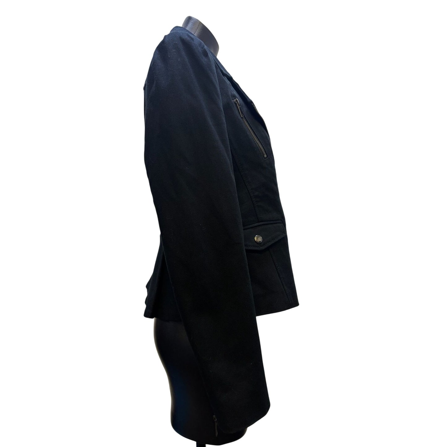 NWT Navy Blue Banana Republic Asymmetrical Moto Jacket With Peplum Waist Black S