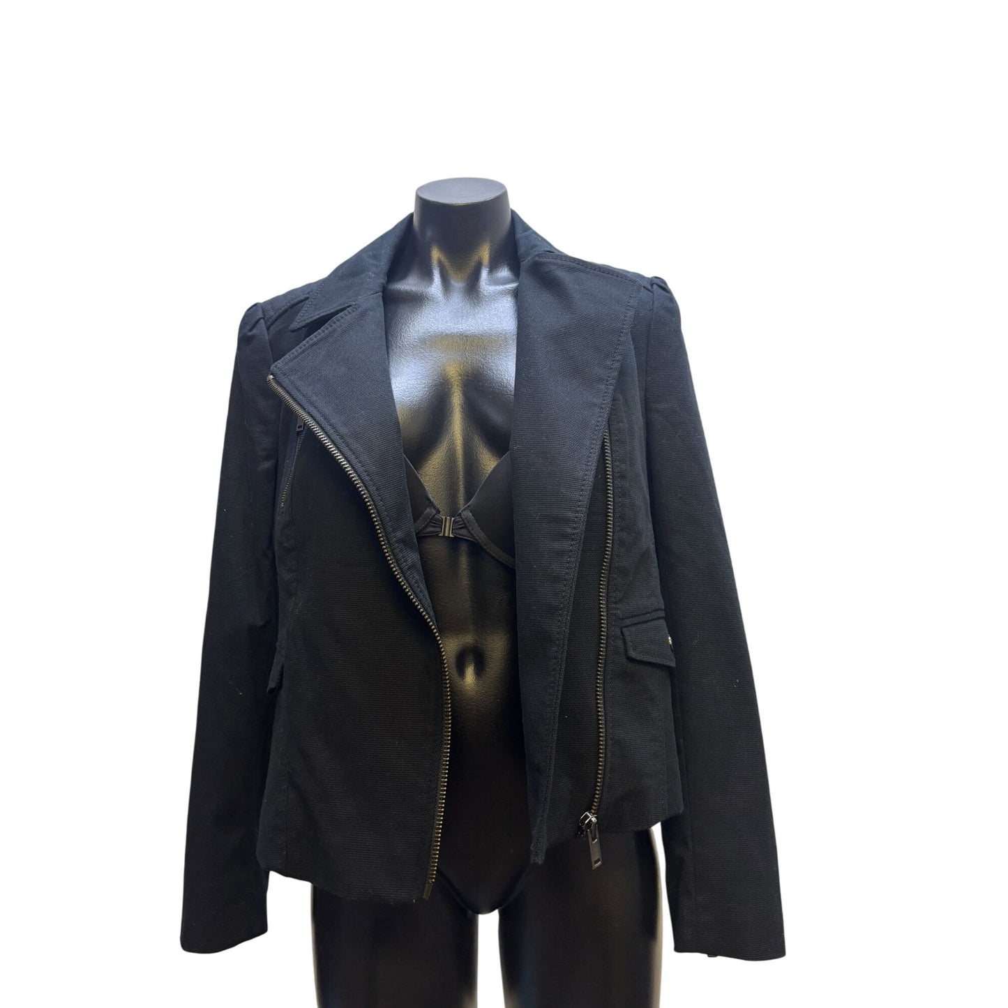 NWT Navy Blue Banana Republic Asymmetrical Moto Jacket With Peplum Waist Black S