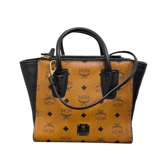 MCM Visetos Mini Tote Handbag Tan/Black Adjustable Crossbody Strap