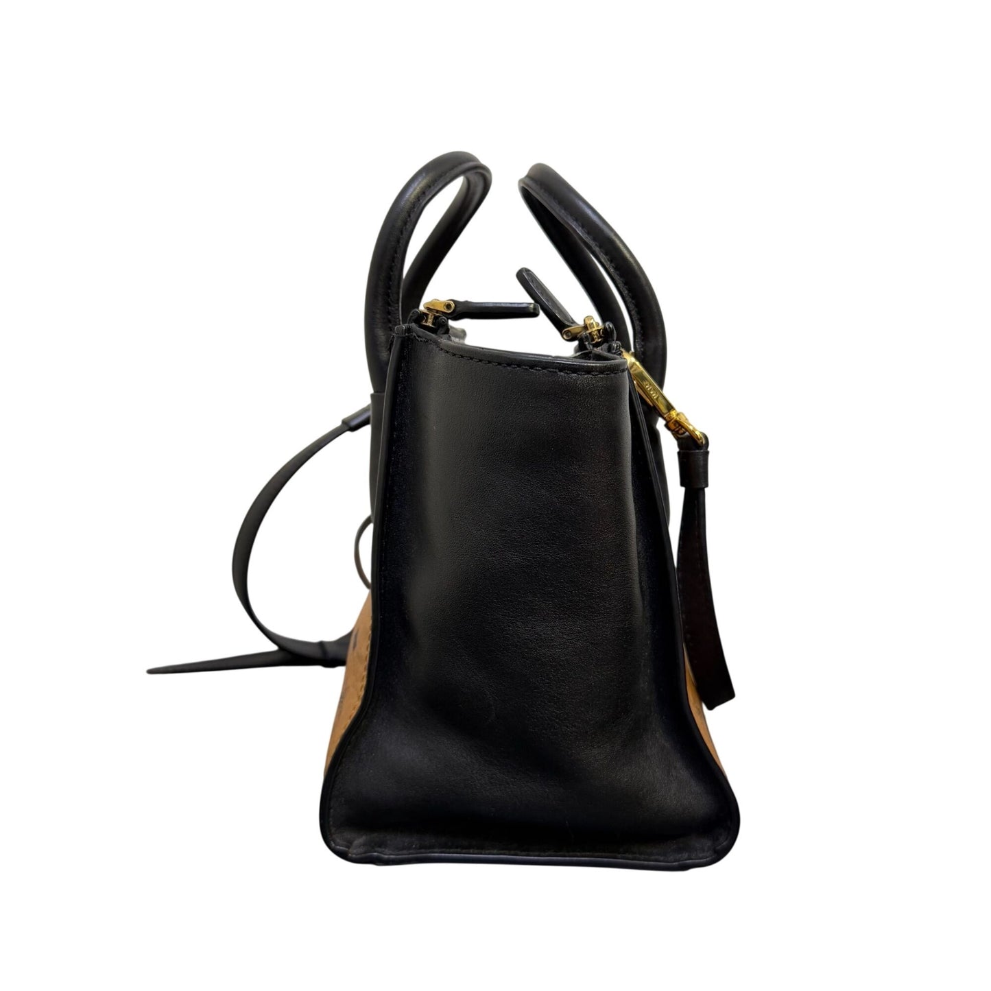 MCM Visetos Mini Tote Handbag Tan/Black Adjustable Crossbody Strap