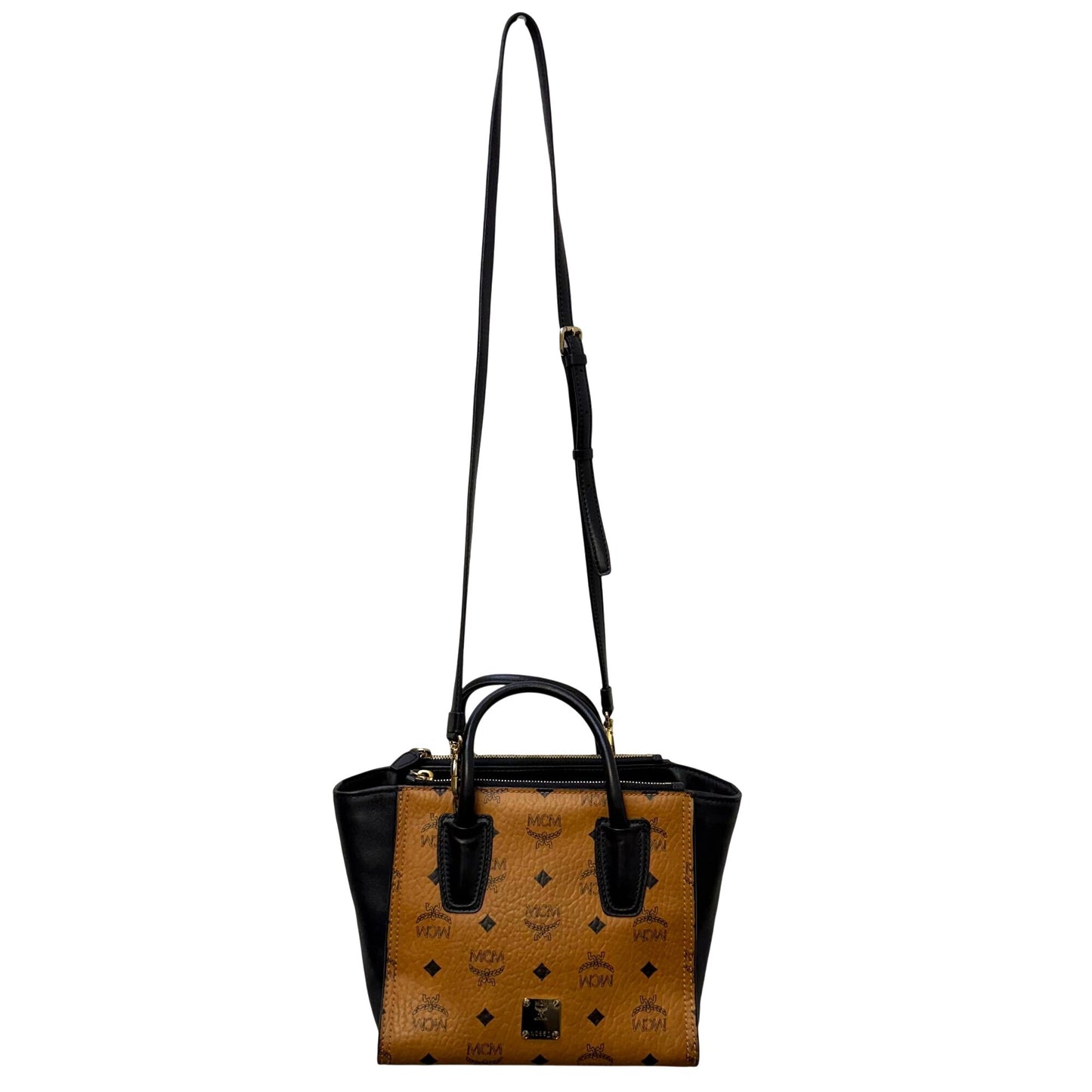 MCM Visetos Mini Tote Handbag Tan/Black Adjustable Crossbody Strap