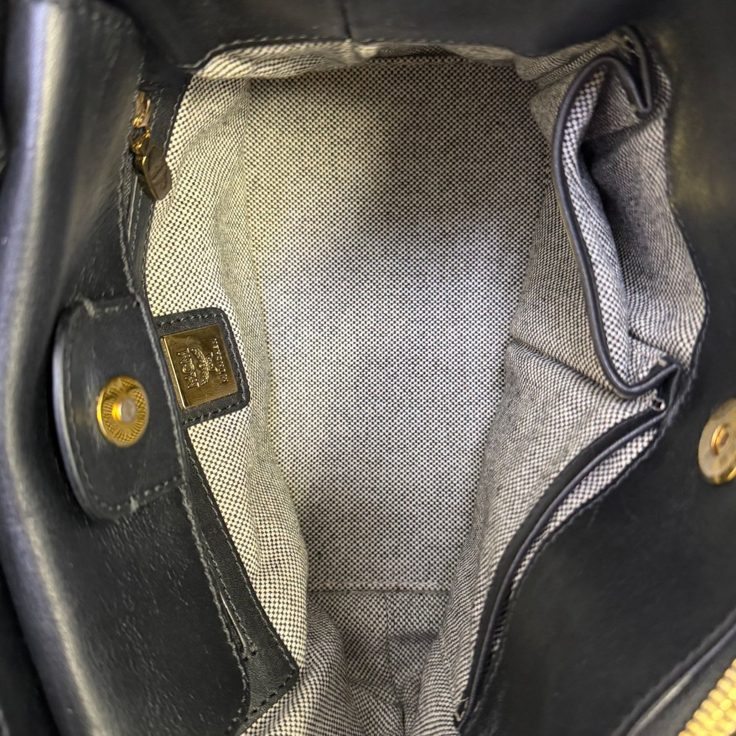 MCM Visetos Mini Tote Handbag Tan/Black Adjustable Crossbody Strap