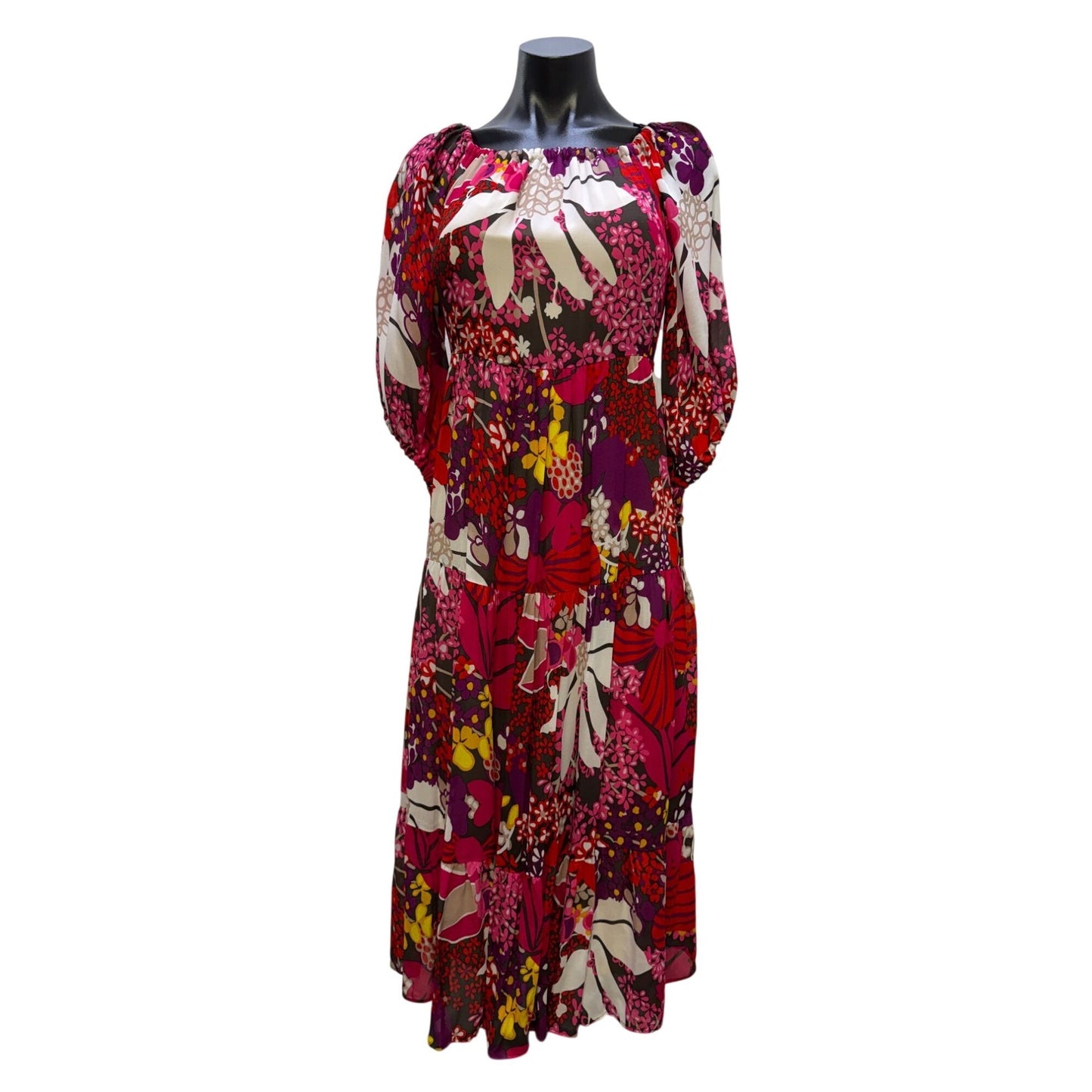 Trina Turk Floral Print Boho Midi Dress Multi-Color XS