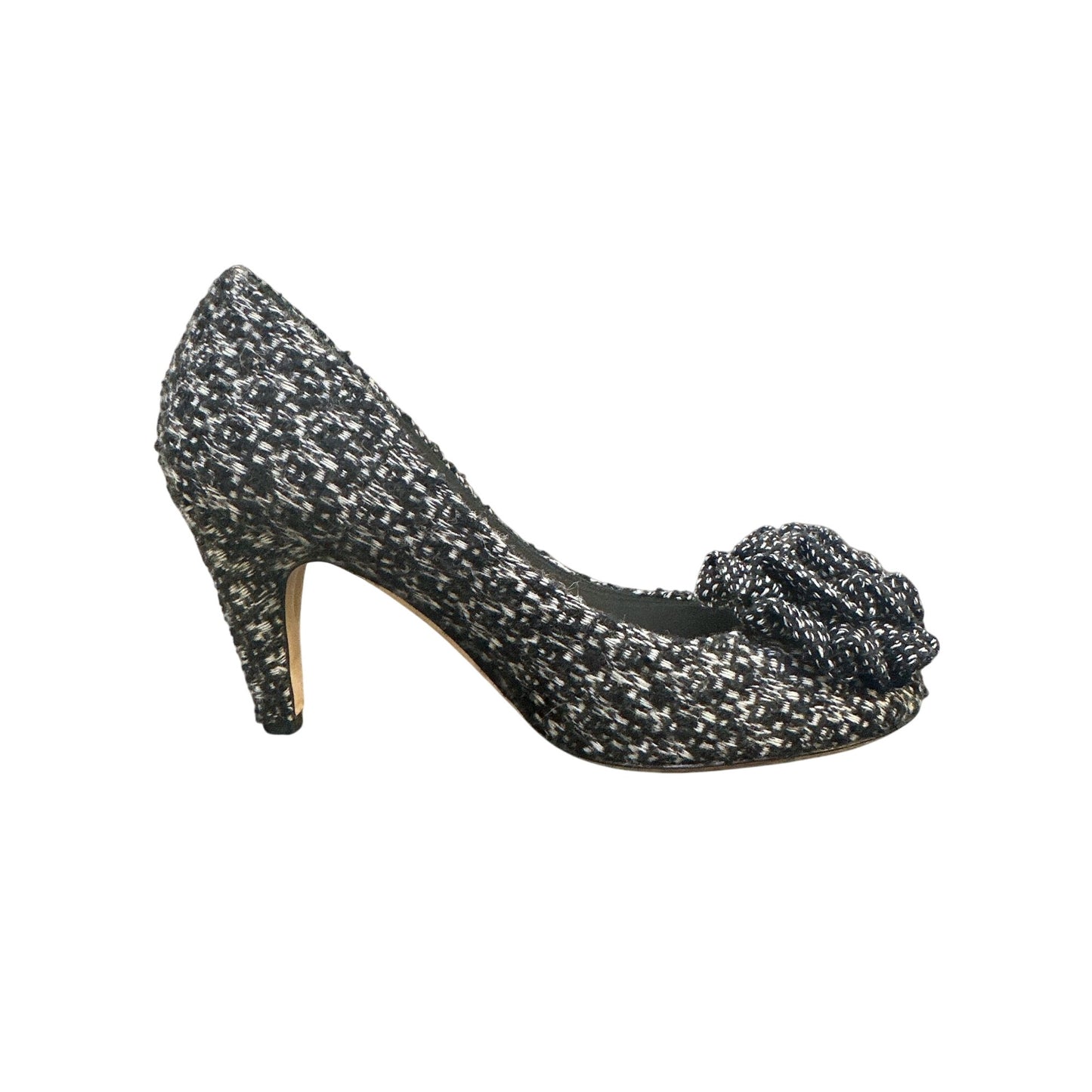 Chanel Black & White Tweed Pump Heels w/Fabric Flower Detail Size 5