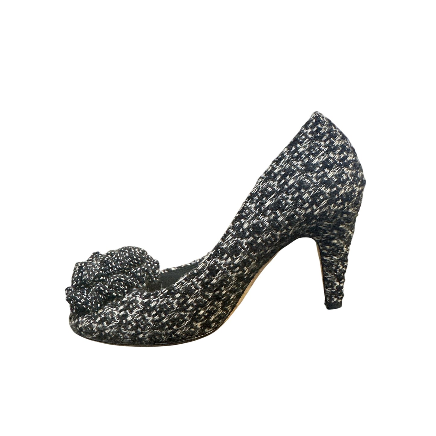 Chanel Black & White Tweed Pump Heels w/Fabric Flower Detail Size 5