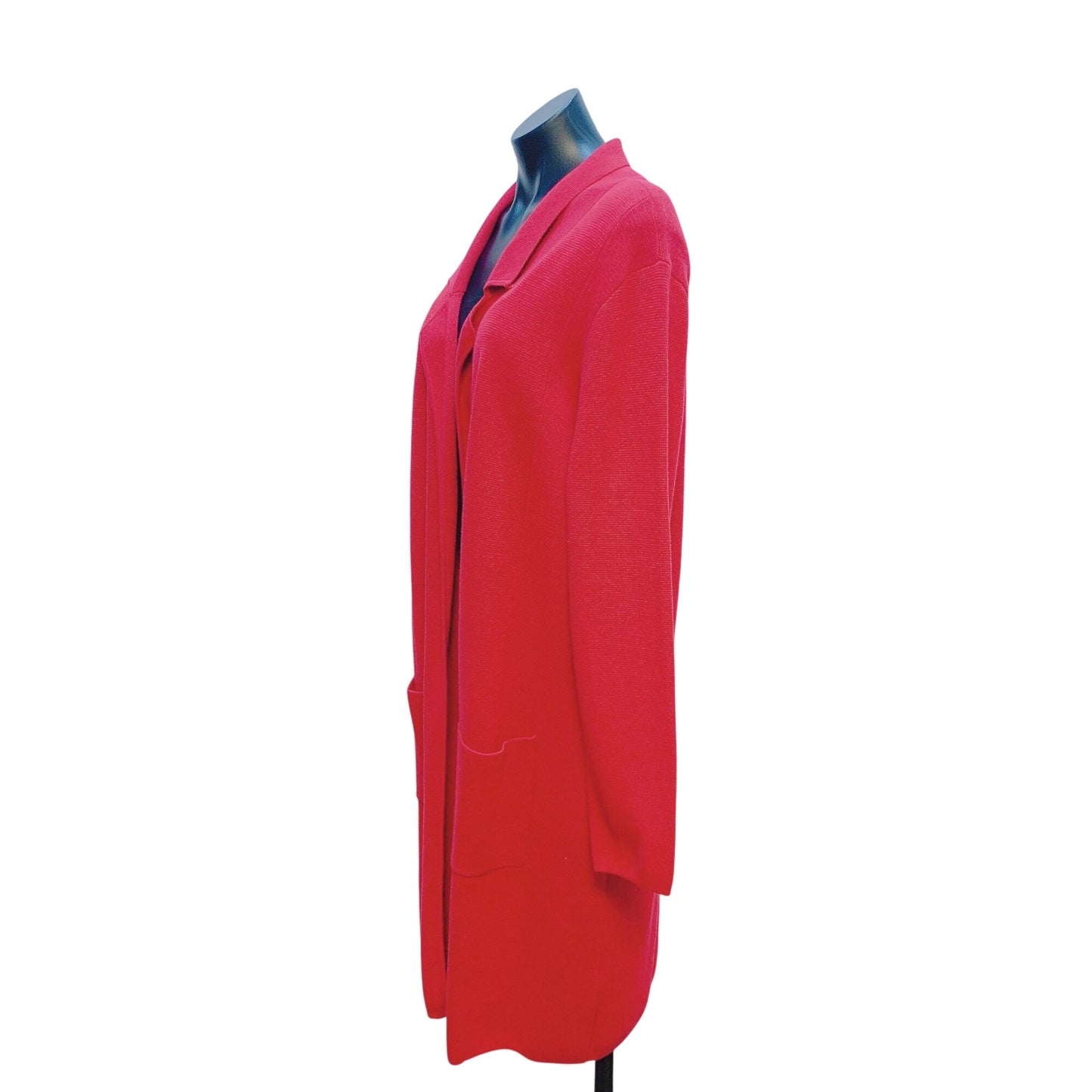 Chicos Renaissance Red Long Collared Mabel Cardigan Sweater With Pockets Size 3 100% Cotton Womens Fashion Layering Piece