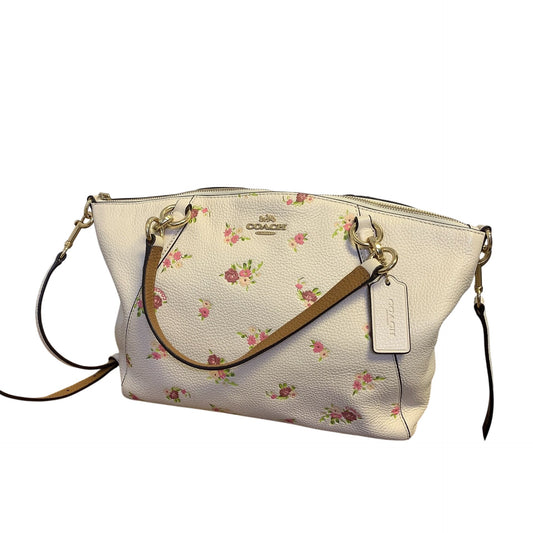 Coach Floral Print Handbag With Adjustable Strap & Gold Hardware