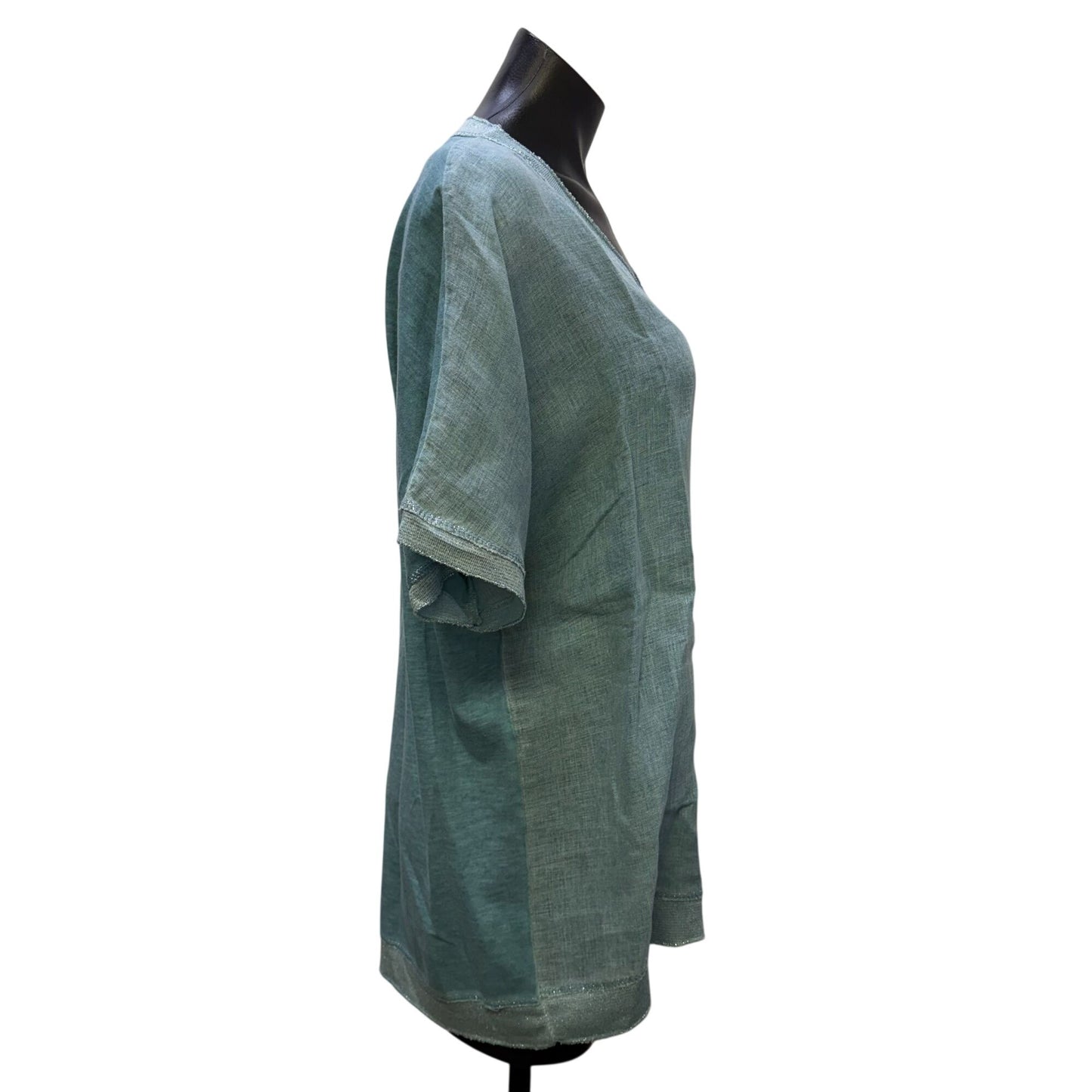 Tempo Paris 100% Linen Blouse Turquoise Made In Italy M