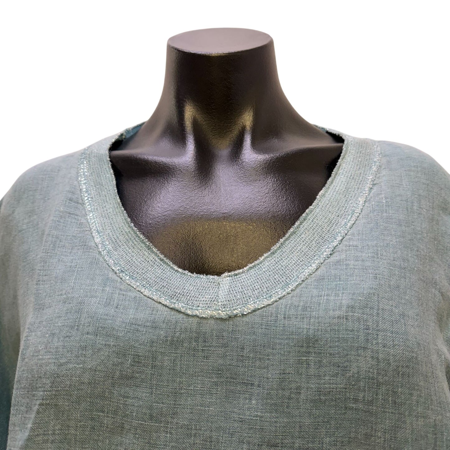 Tempo Paris 100% Linen Blouse Turquoise Made In Italy M