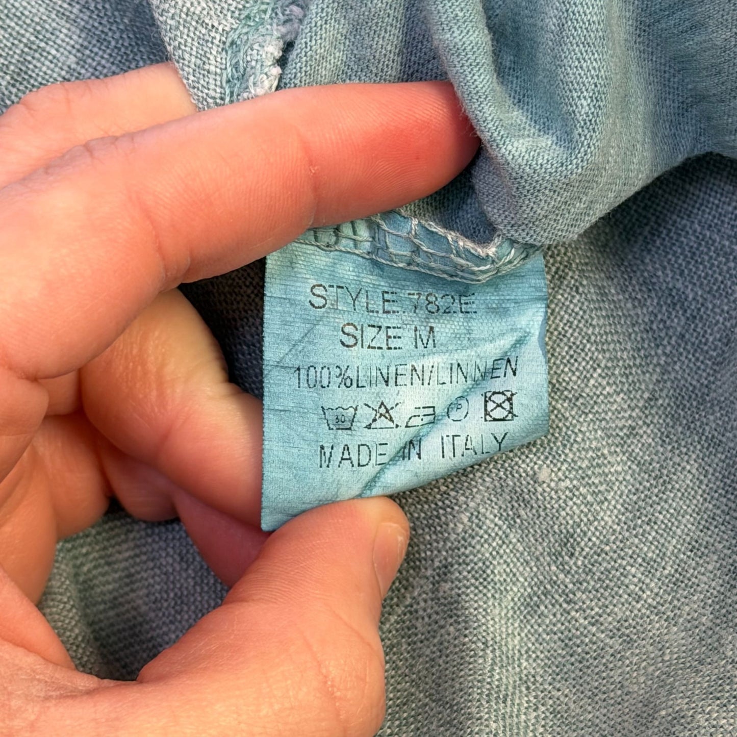 Tempo Paris 100% Linen Blouse Turquoise Made In Italy M
