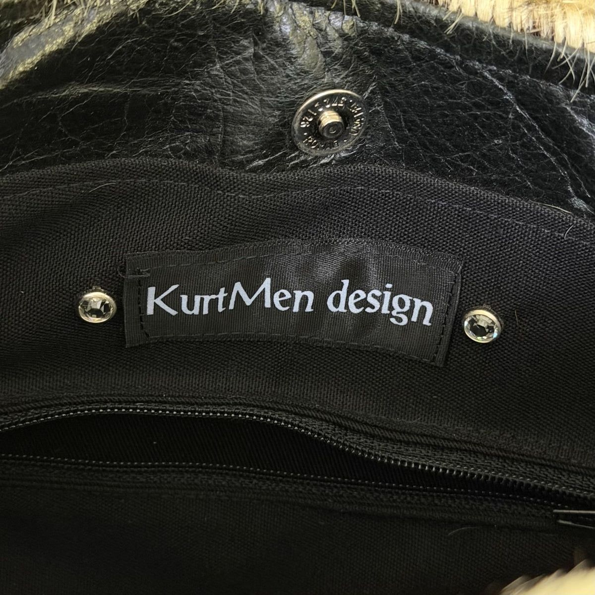 KurtMen Zebra-Print Faux Fur Handbag With Rhinestone Strap & Red Accents