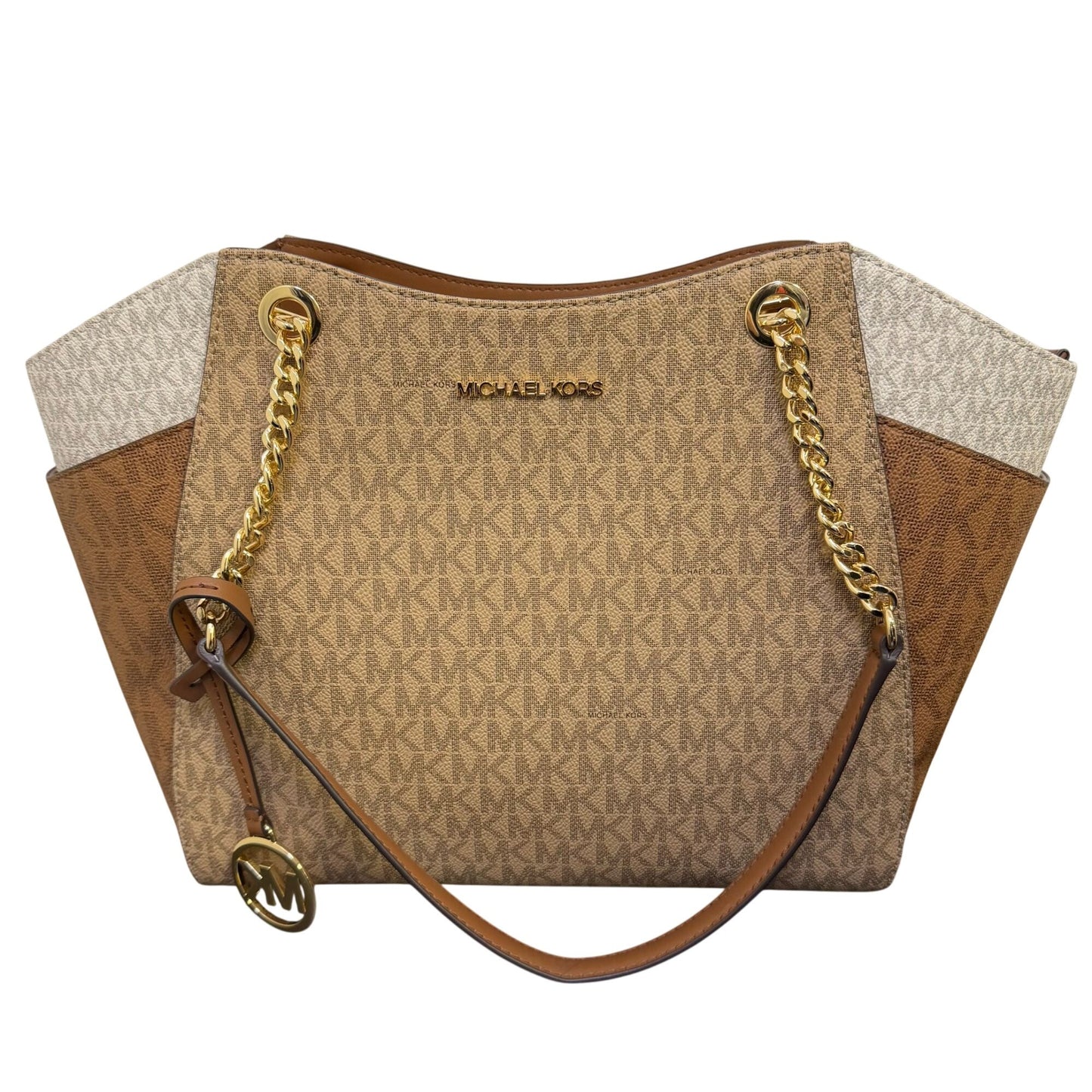 Michael Kors Logo Print Brown Tote With Gold-Tone Hardware