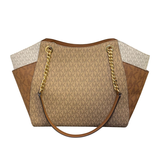 Michael Kors Logo Print Brown Tote With Gold-Tone Hardware