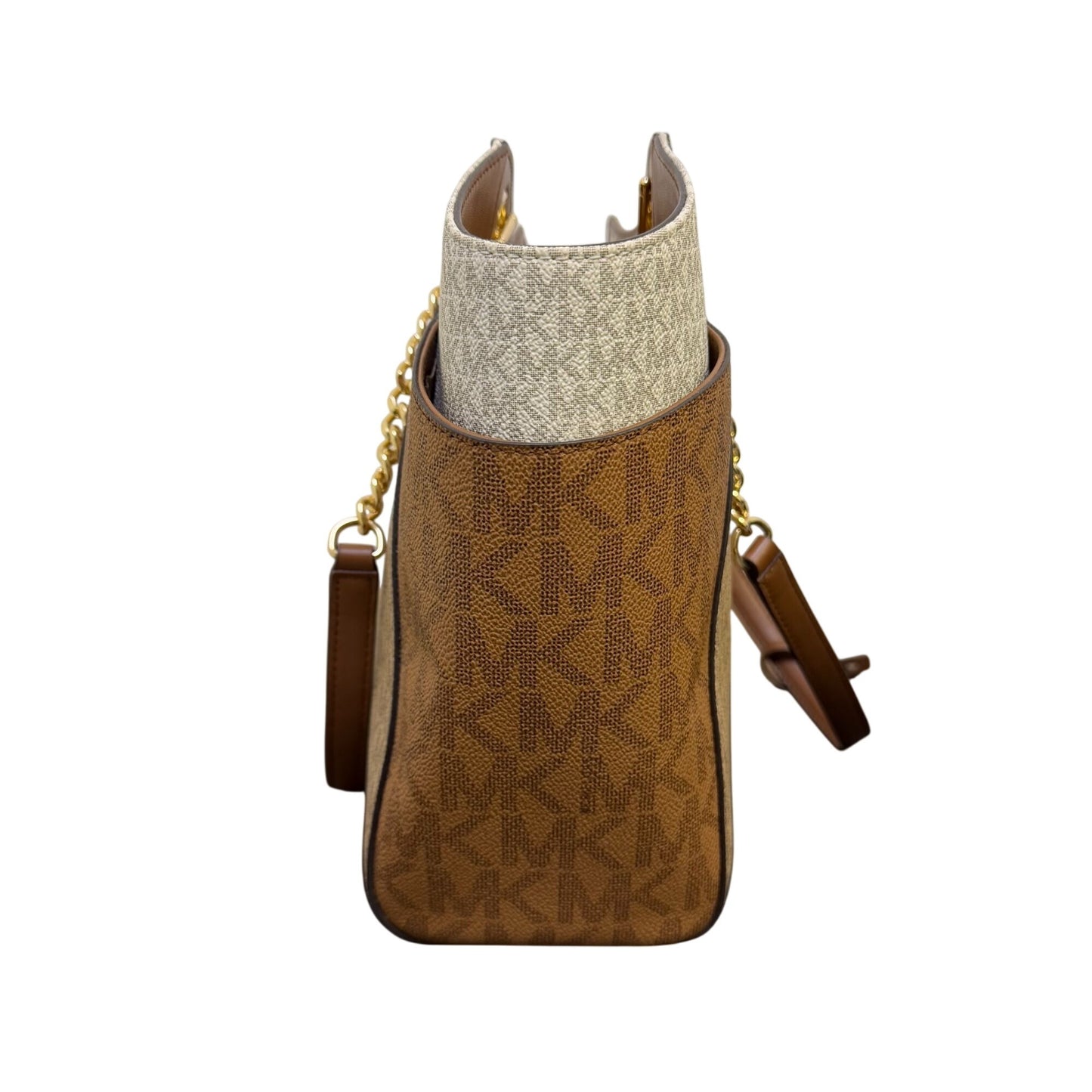 Michael Kors Logo Print Brown Tote With Gold-Tone Hardware