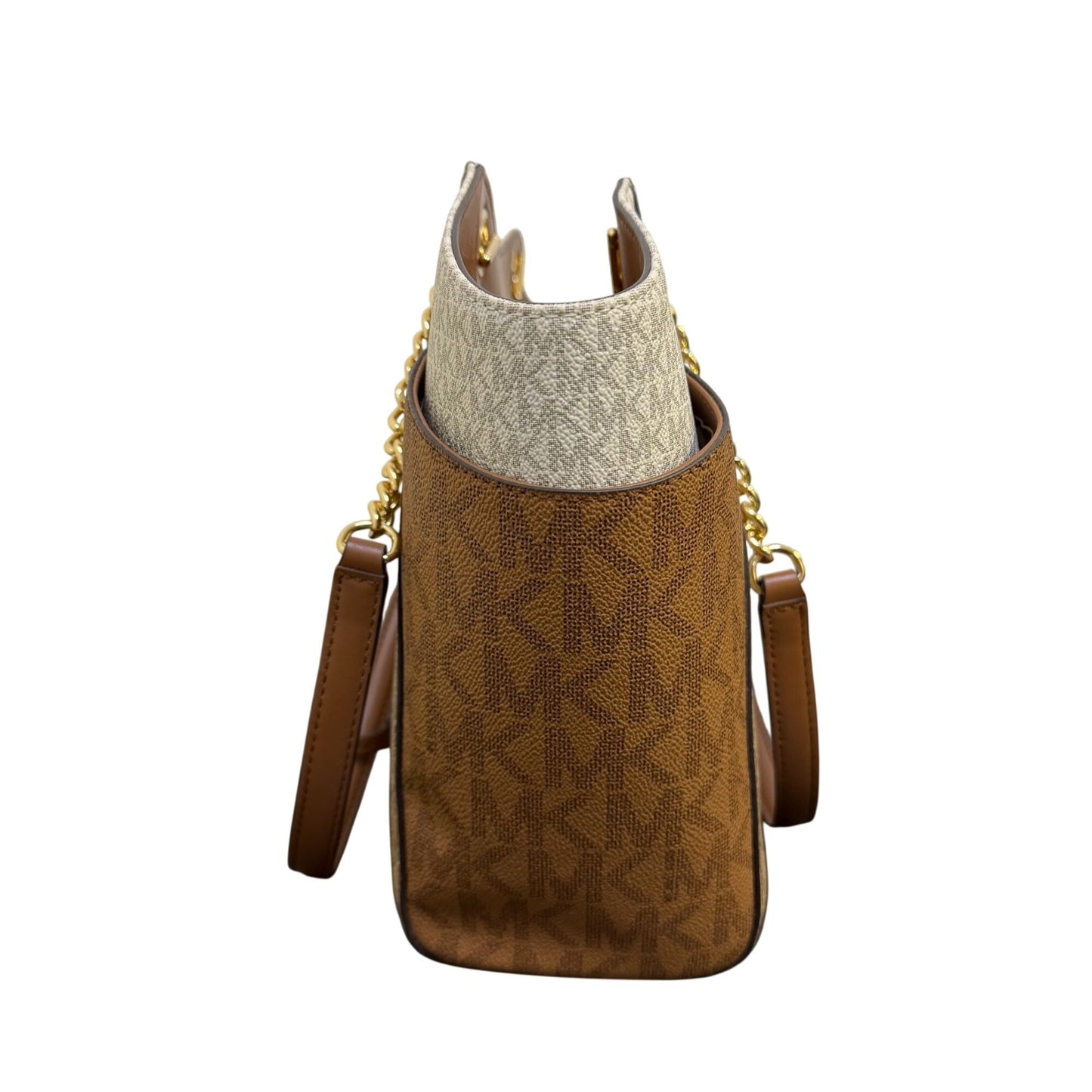 Michael Kors Logo Print Brown Tote With Gold-Tone Hardware
