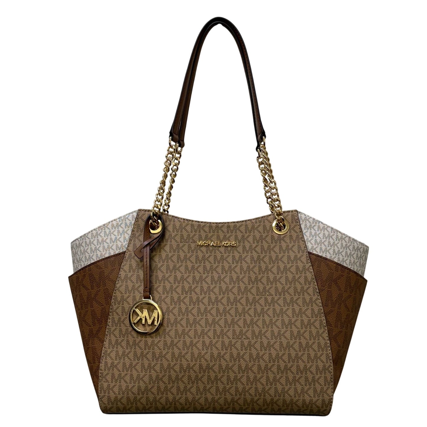 Michael Kors Logo Print Brown Tote With Gold-Tone Hardware