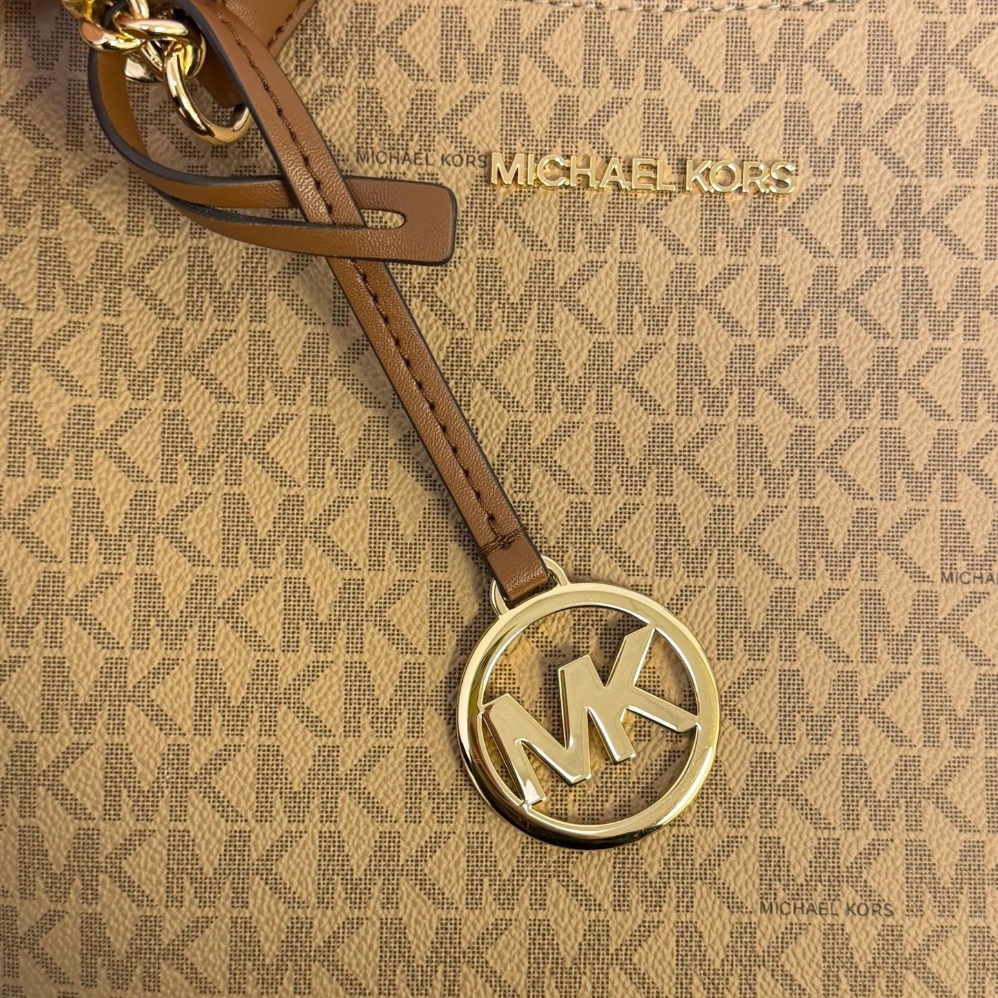 Michael Kors Logo Print Brown Tote With Gold-Tone Hardware
