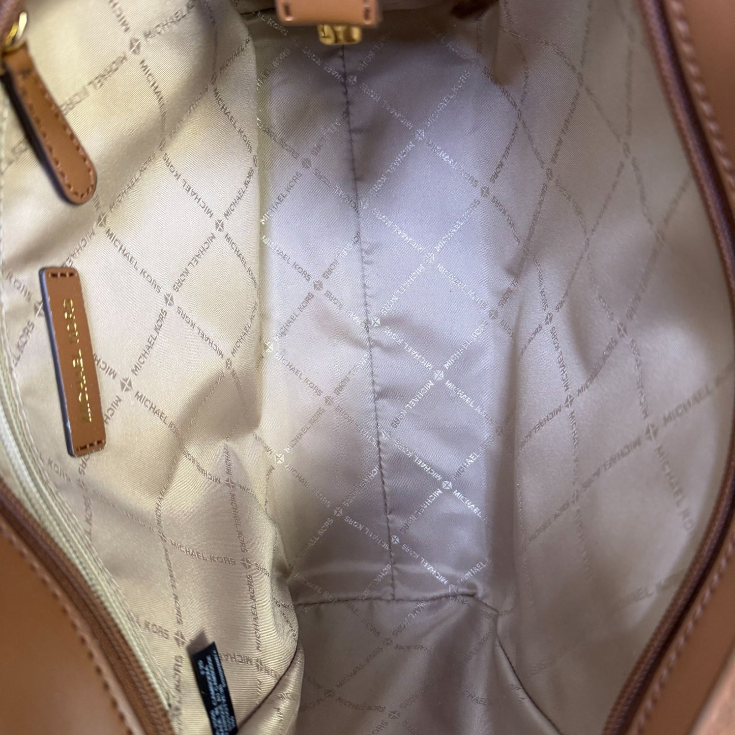 Michael Kors Logo Print Brown Tote With Gold-Tone Hardware