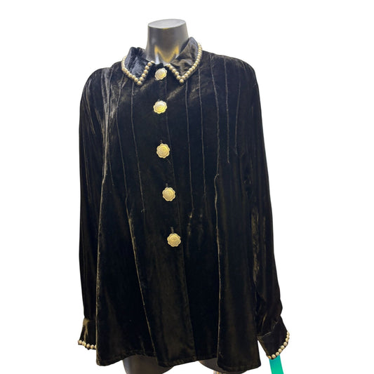 Double D Ranch Vintage Black Velvet Tunic With Embellished Collar & Cuffs M