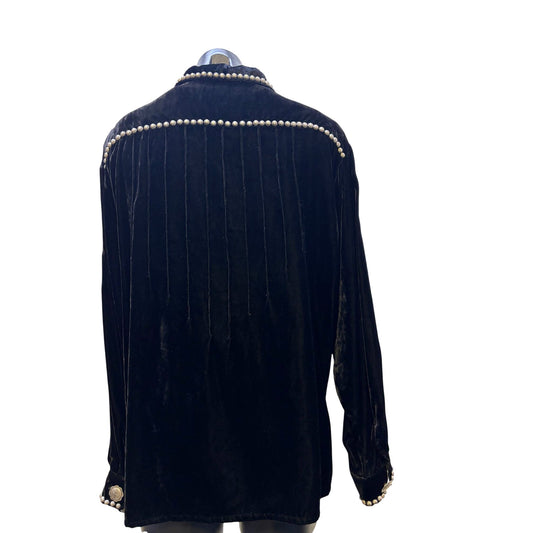Double D Ranch Vintage Black Velvet Tunic With Embellished Collar & Cuffs M