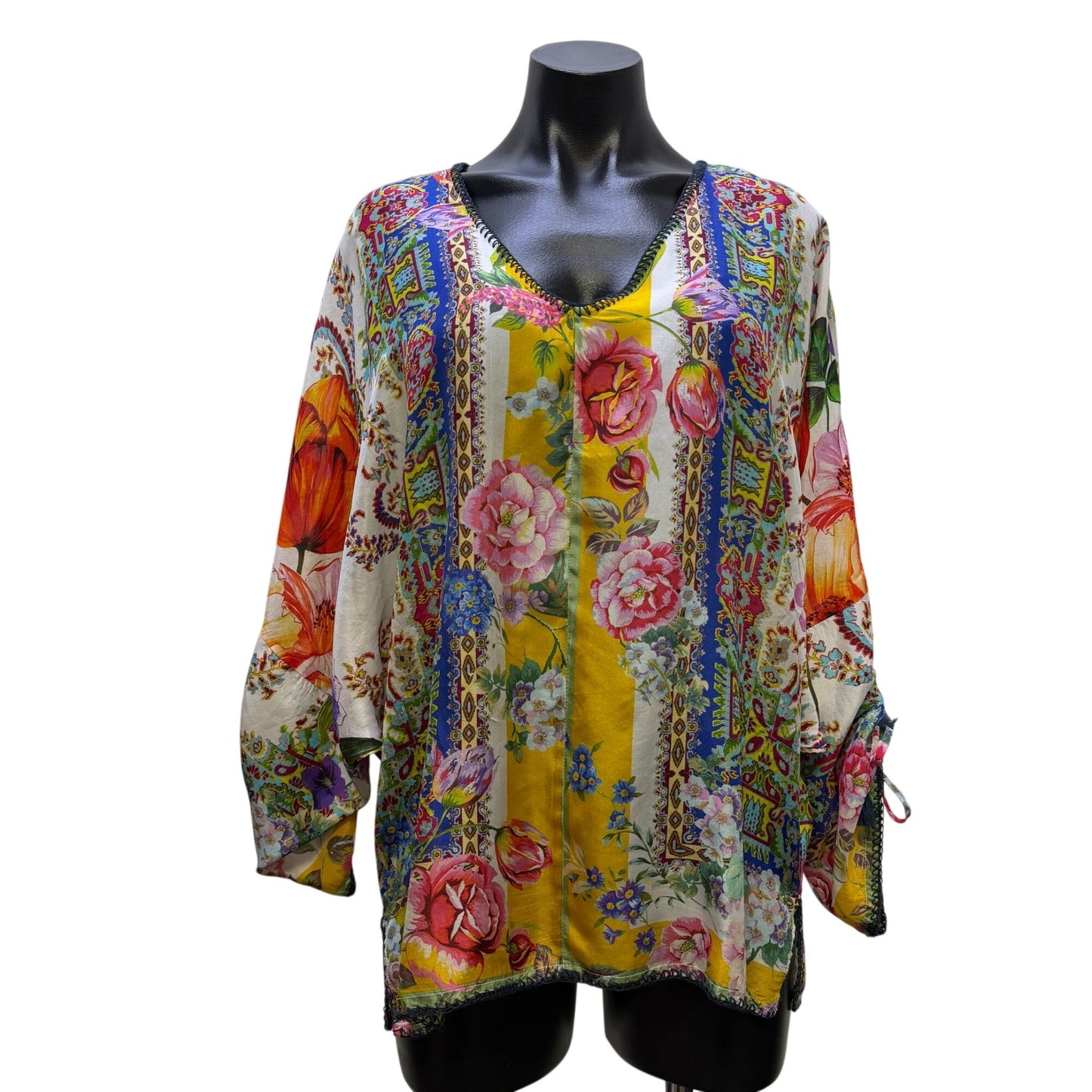Johnny Was Floral Boho Tunic Top Multicolor Lightweight & Airy S