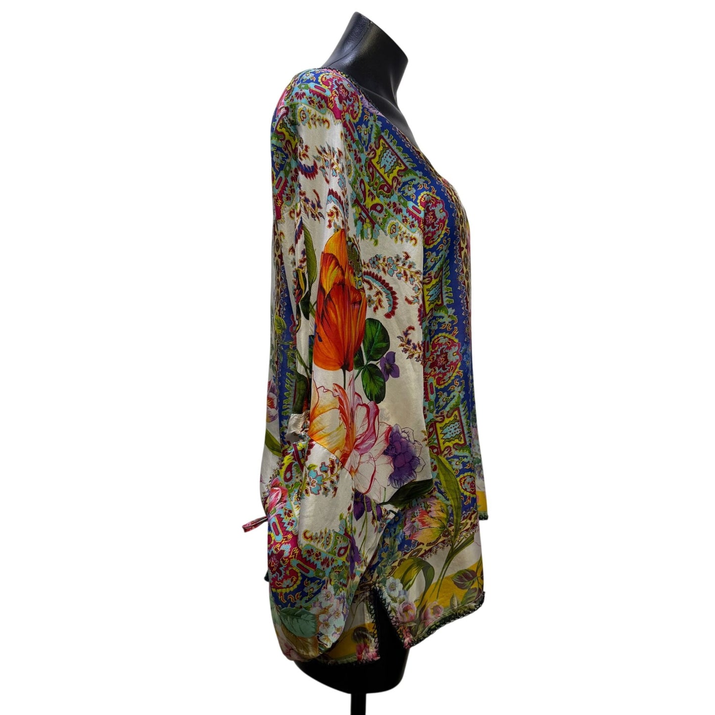 Johnny Was Floral Boho Tunic Top Multicolor Lightweight & Airy S