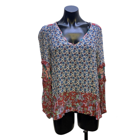 Johnny Was Jade Multicolor Floral Print Blouse Size M