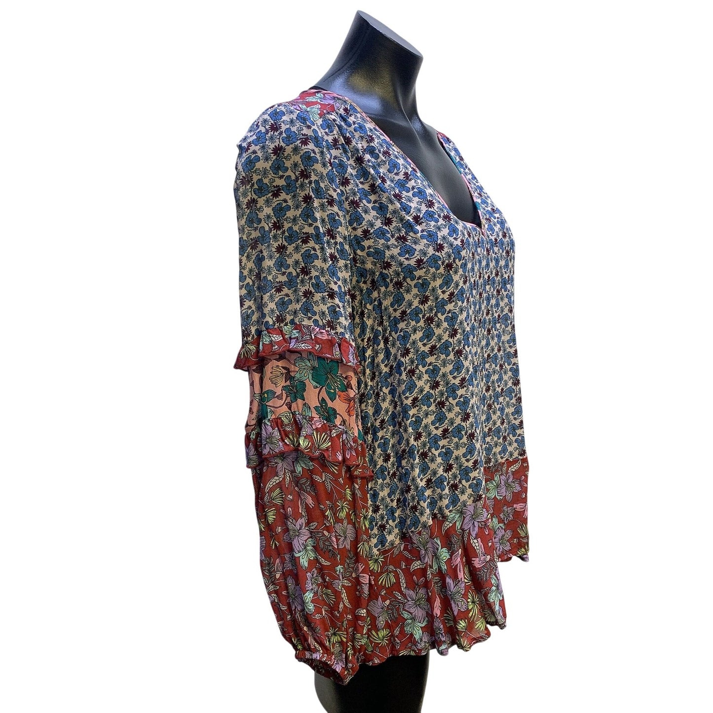 Johnny Was Jade Multicolor Floral Print Blouse Size M