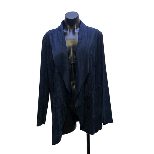 Raffinalla Womens Navy Open Front Jacket With Long Sleeves & Waterfall Lapels