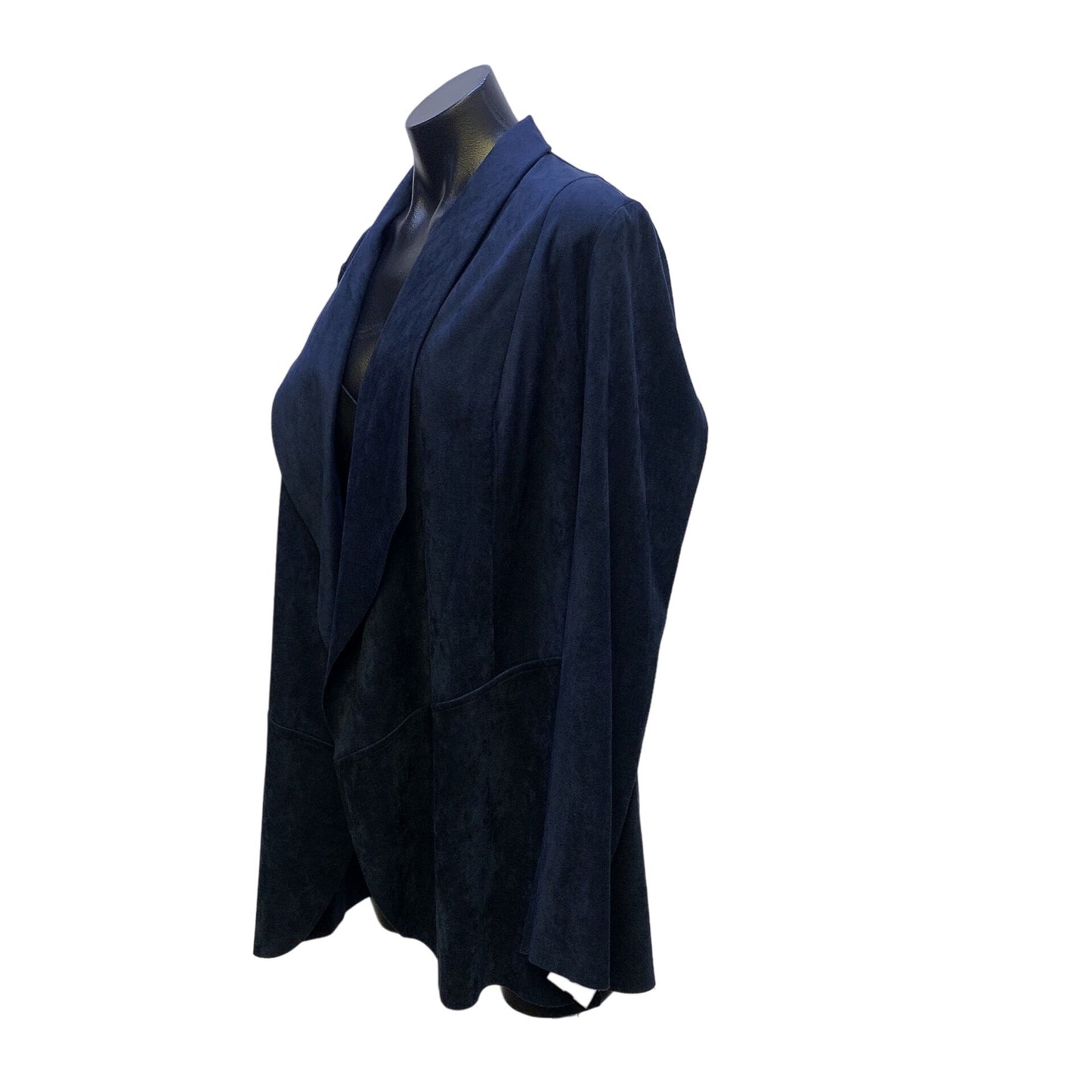 Raffinalla Womens Navy Open Front Jacket With Long Sleeves & Waterfall Lapels