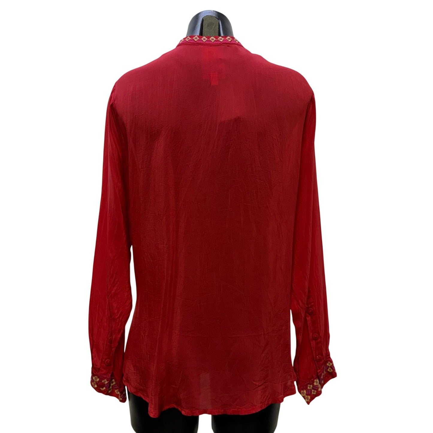 Johnny Was Red Multi Embroidered Floral Long Sleeve Blouse Size S