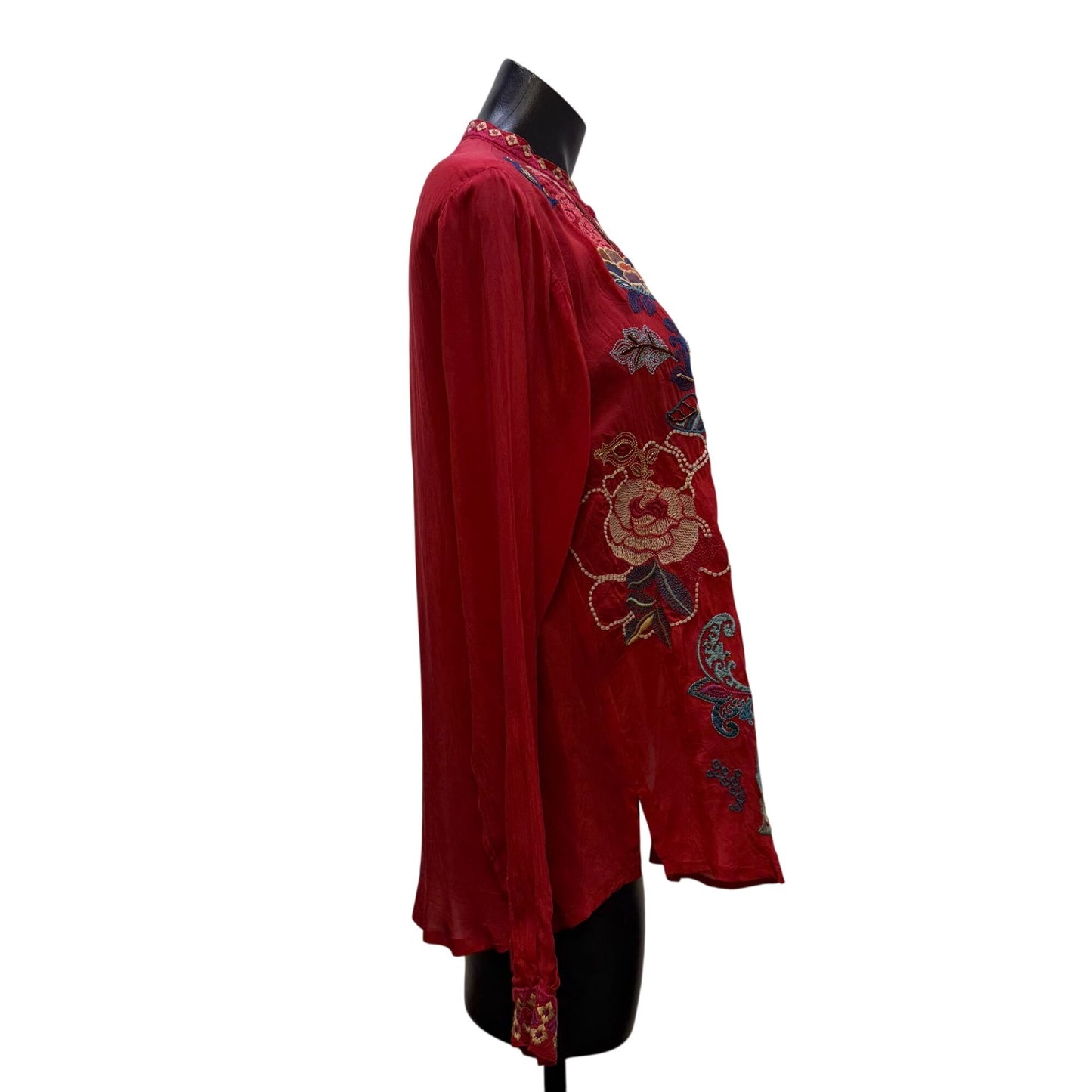 Johnny Was Red Multi Embroidered Floral Long Sleeve Blouse Size S