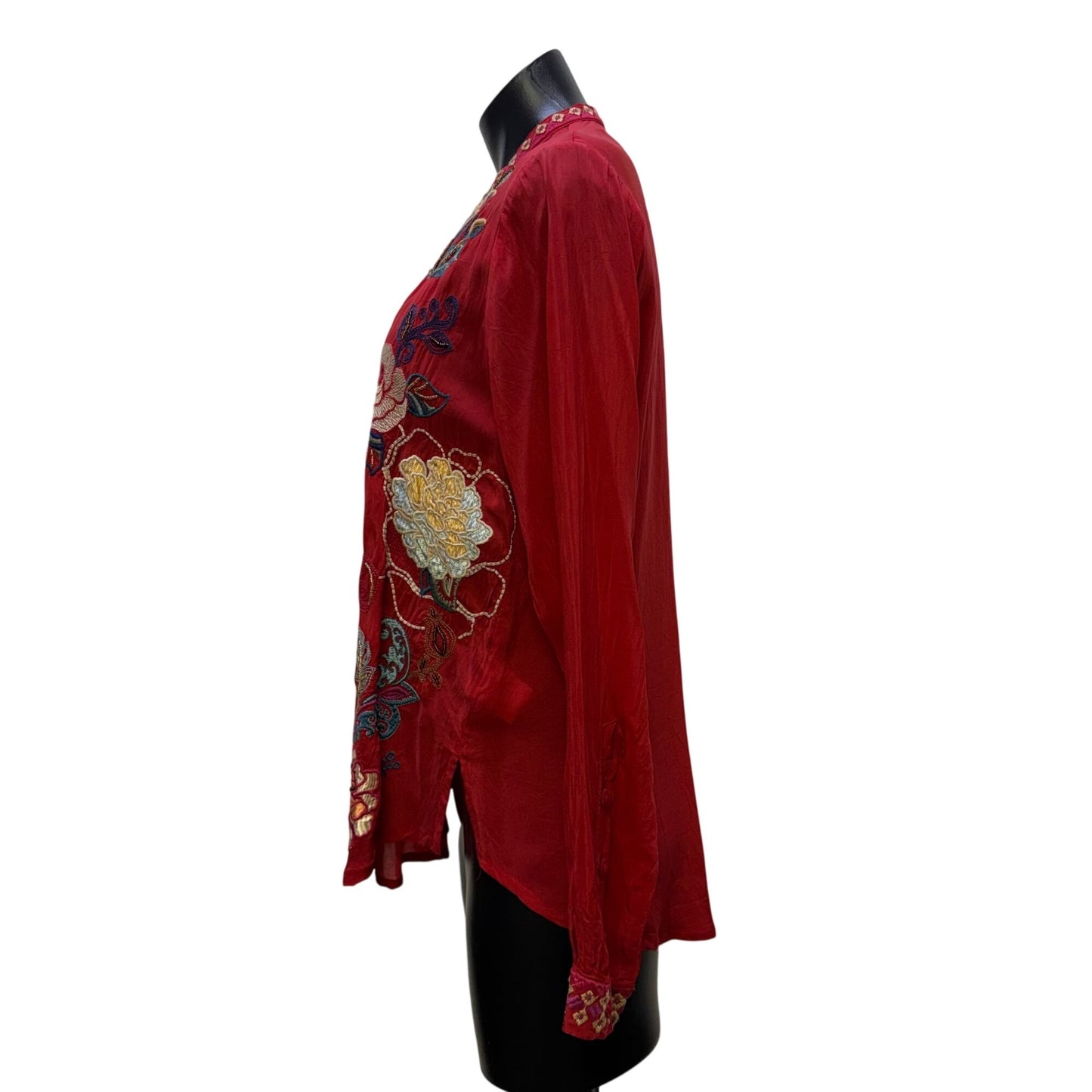 Johnny Was Red Multi Embroidered Floral Long Sleeve Blouse Size S