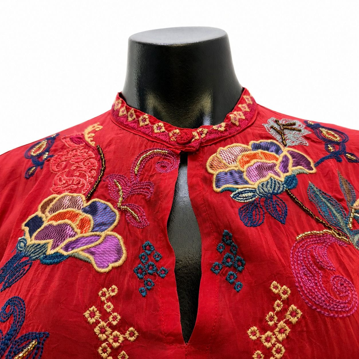 Johnny Was Red Multi Embroidered Floral Long Sleeve Blouse Size S