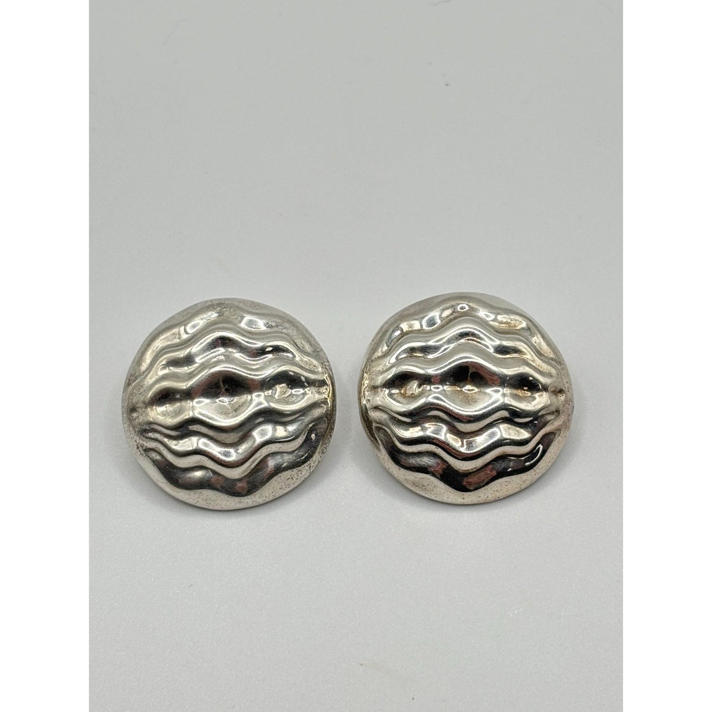 Sterling Silver 925 Clip-On Earrings Textured Wave Design