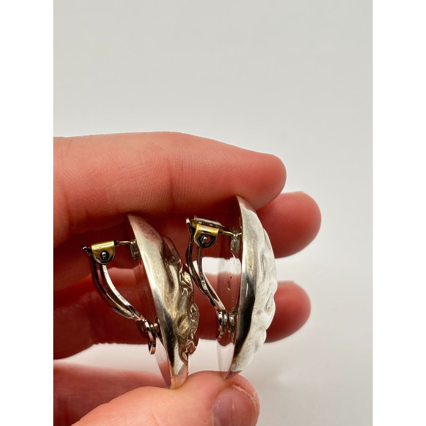 Sterling Silver 925 Clip-On Earrings Textured Wave Design