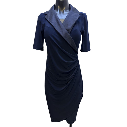 Joseph Ribkoff Navy Drape Front Dress With Satin Size 6