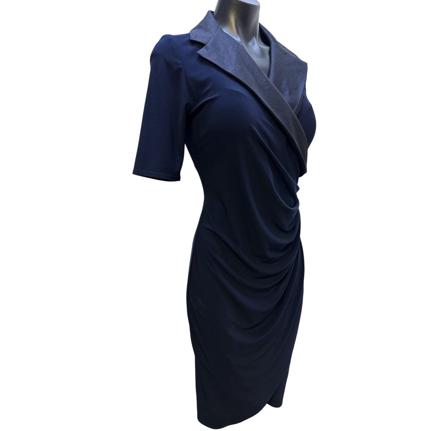 Joseph Ribkoff Navy Drape Front Dress With Satin Size 6