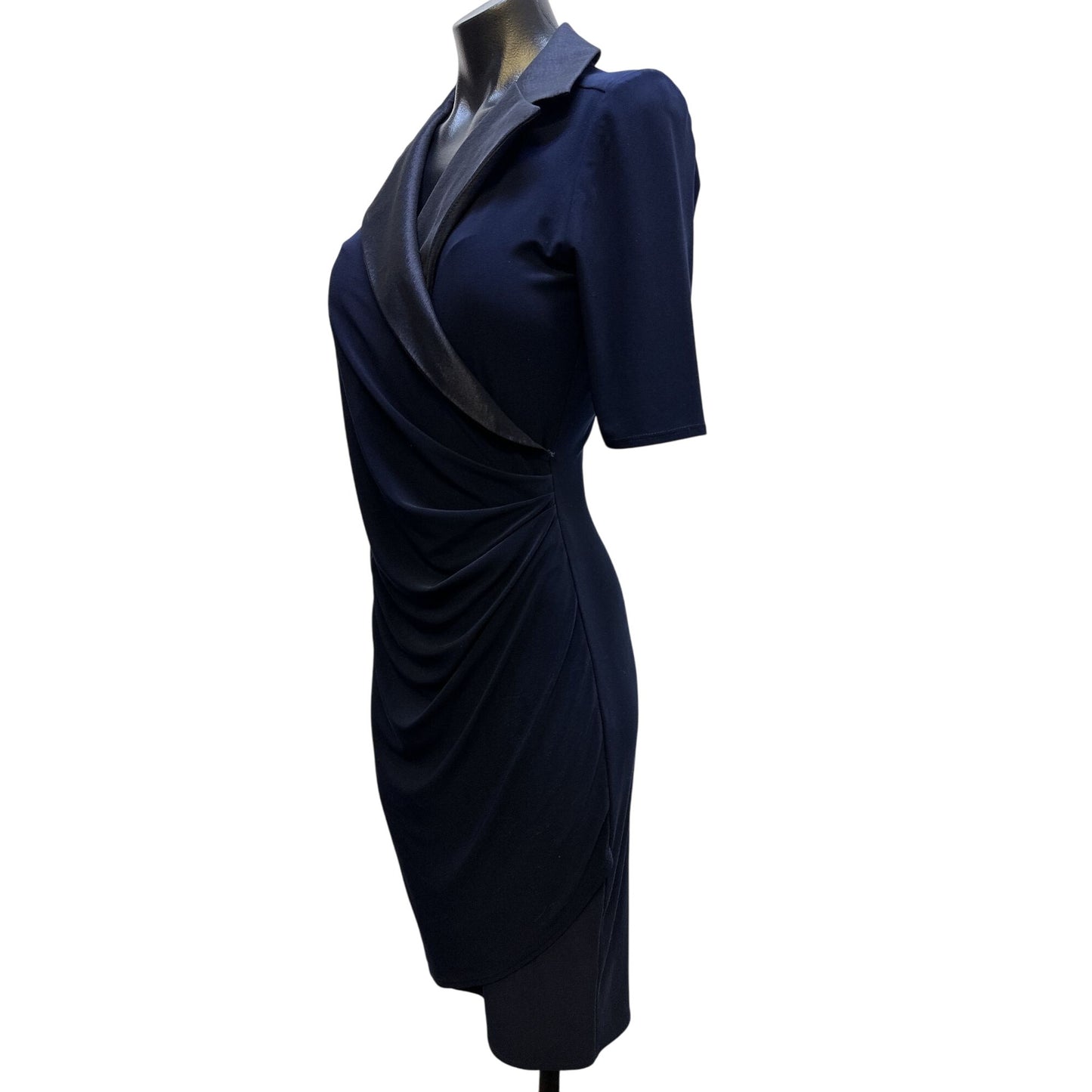 Joseph Ribkoff Navy Drape Front Dress With Satin Size 6