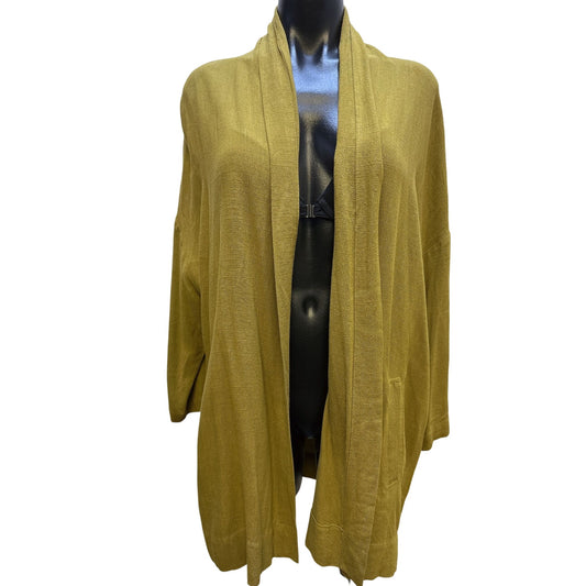 Grade & Gather Mustard Yellow Open Front Cardigan w/Pockets Lightweight Casual Loose Fit L