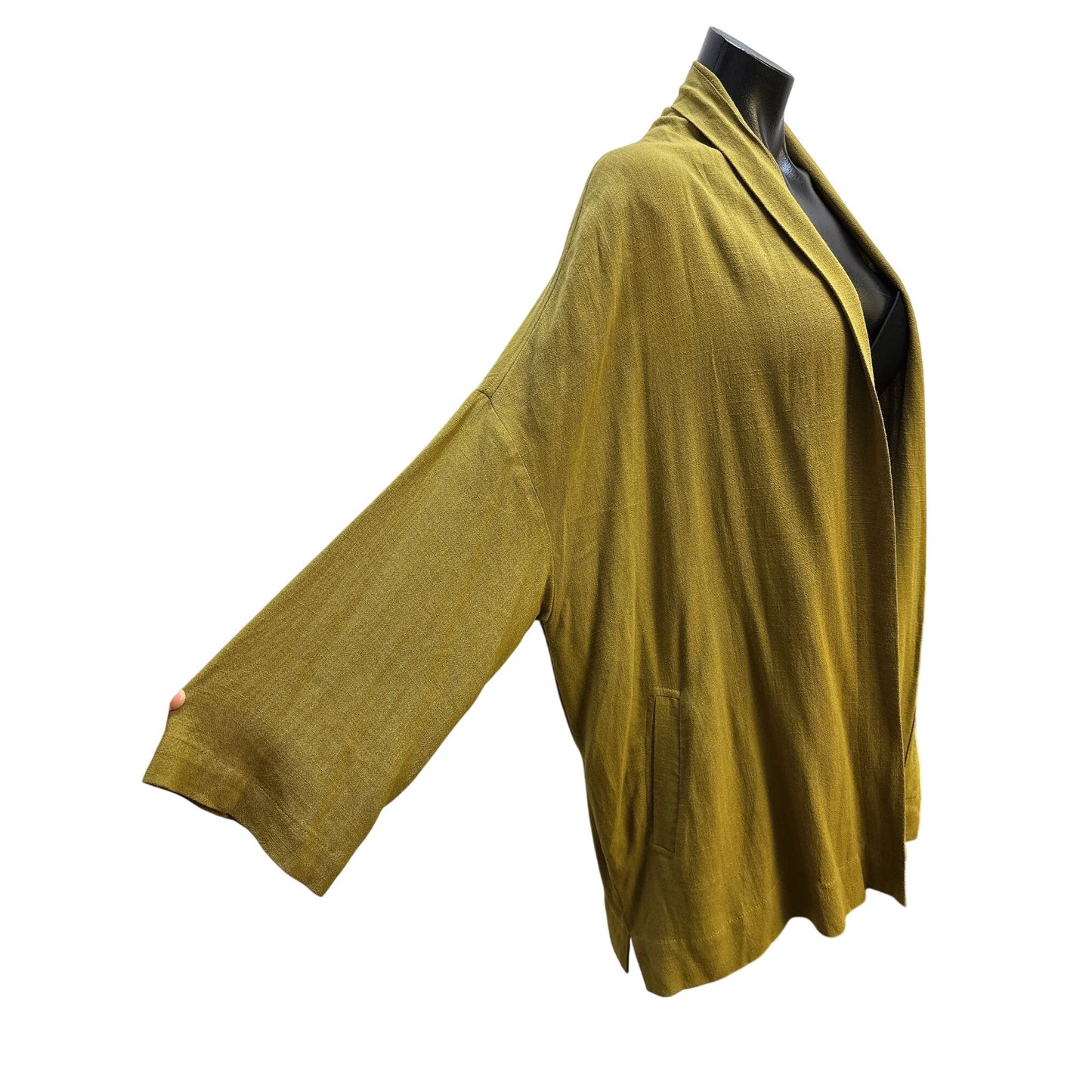 Grade & Gather Mustard Yellow Open Front Cardigan w/Pockets Lightweight Casual Loose Fit L