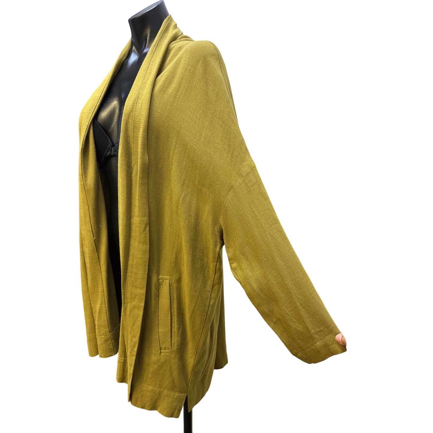 Grade & Gather Mustard Yellow Open Front Cardigan w/Pockets Lightweight Casual Loose Fit L