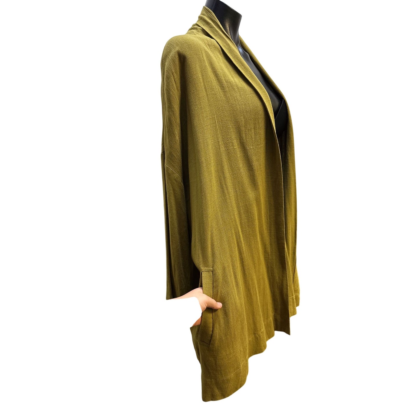 Grade & Gather Mustard Yellow Open Front Cardigan w/Pockets Lightweight Casual Loose Fit L