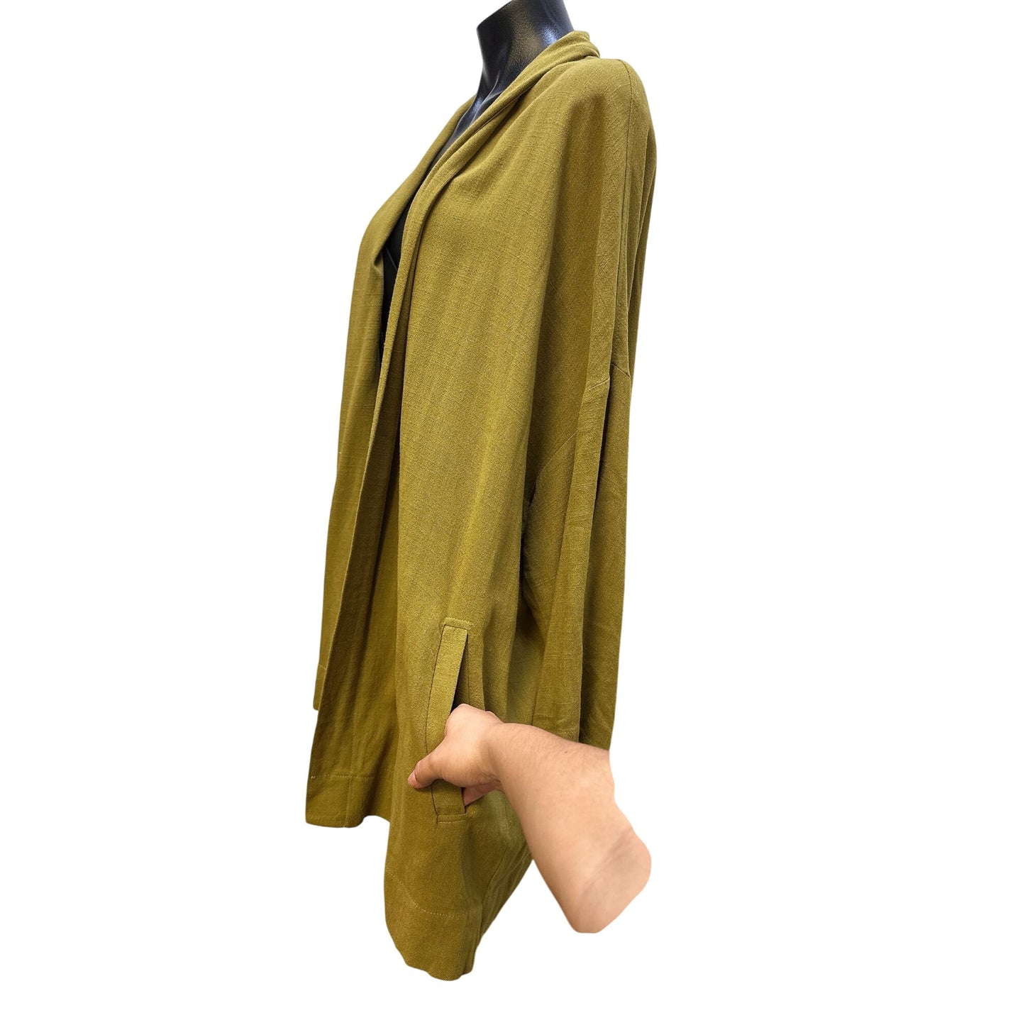 Grade & Gather Mustard Yellow Open Front Cardigan w/Pockets Lightweight Casual Loose Fit L