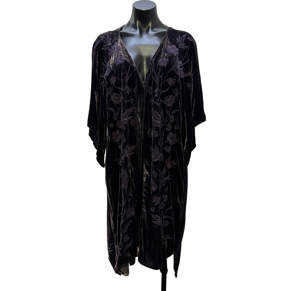 Johnny Was Purple Velvet Embroidered Floral Duster Kimono XL