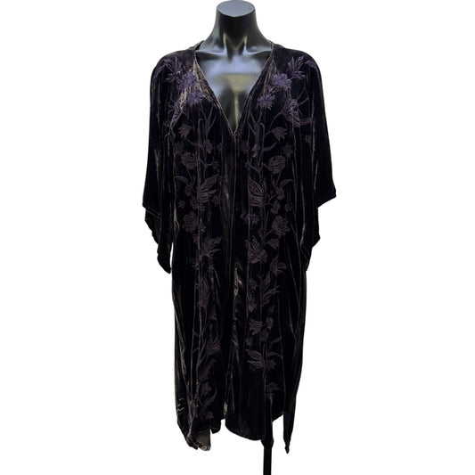 Johnny Was Purple Velvet Embroidered Floral Duster Kimono XL